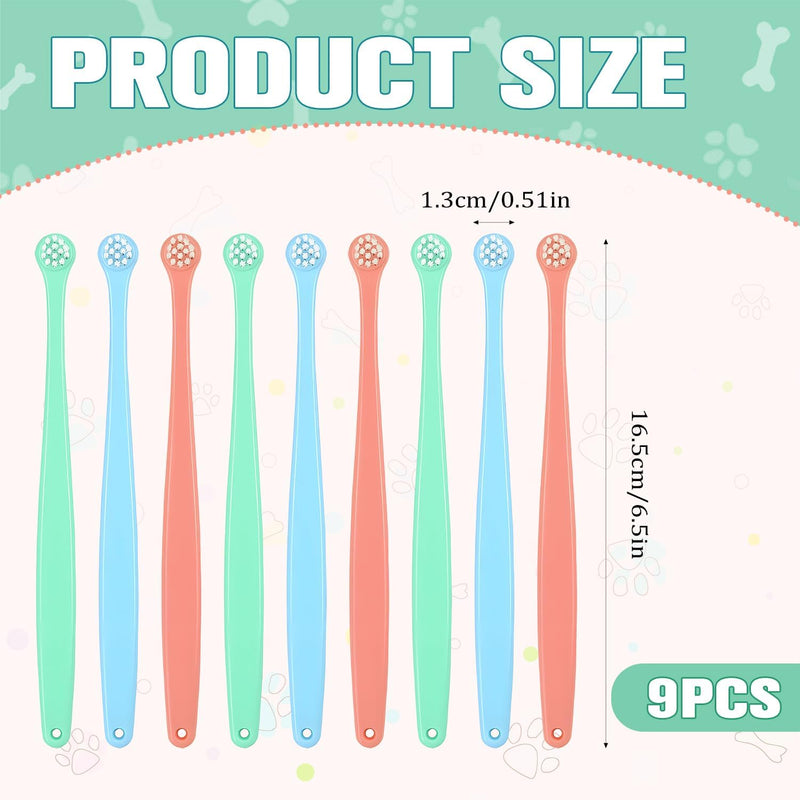 Pack of 9 Dog Toothbrushes, Small Soft Dog Toothbrush, Round Head, Cat Toothbrush, Soft Toothbrush, 360 Degrees, Reusable, Mini, Portable, for Sensitive Gums of Pets