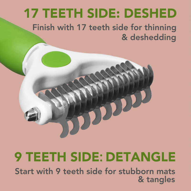 Pet Grooming Brush- Double Sided Dematting and Deshedding Undercoat Rake Brush for Dogs and Cats, Green - PawsPlanet Australia