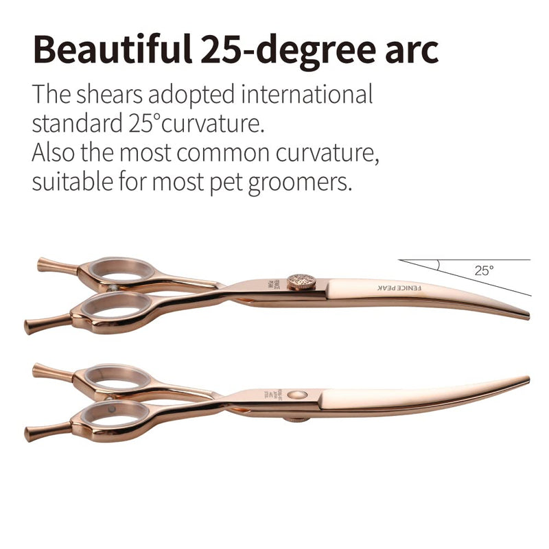 Fenice Peak Curved Dog Grooming Scissors Champagne Gold 440C Stainless Steel Professional Pet Cutting Shears Safety Trimming Shearing for Dogs and Cats 6.5 Curved Shear - PawsPlanet Australia