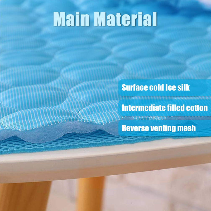 Washable Dog Ice Silk Self Cooling Mat for Indoor & Outdoor Dog Mat with Cooling Pad & Blanket Blue 59x39 in - PawsPlanet Australia