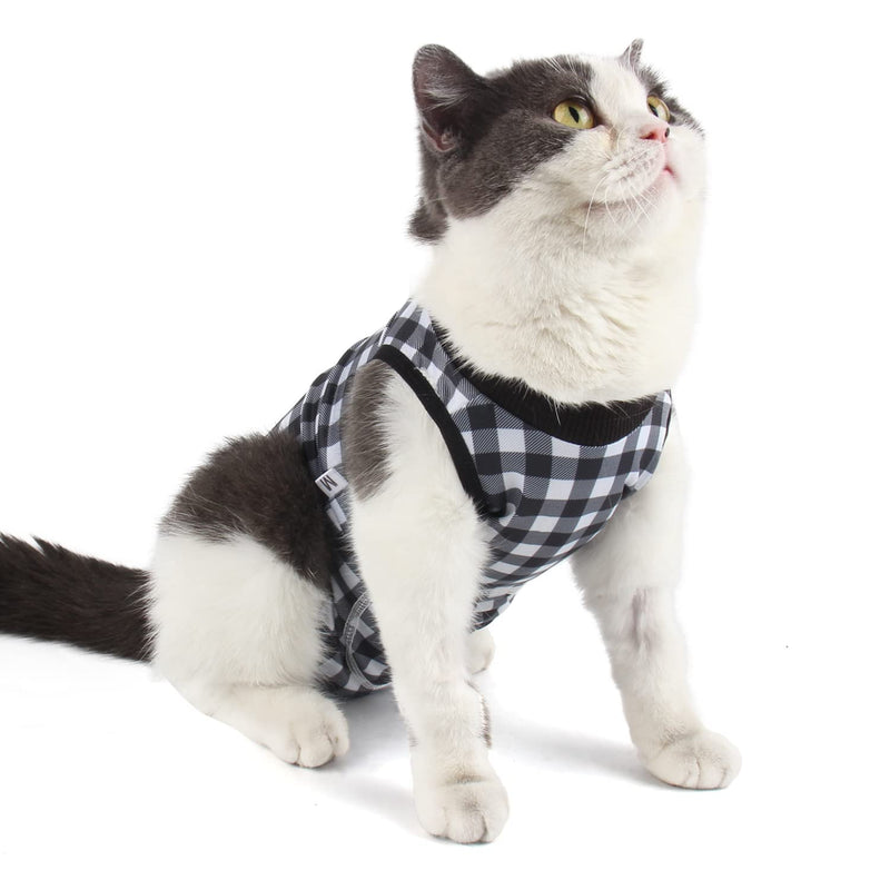 Etdane Cat Surgical Recovery Suit Pet Surgery Onesies Long Sleeve Shirt Small Dog Vest for Female Male Doggy Black & White Grid Small