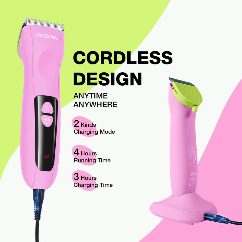 Dog Clippers for Grooming - Low Noise Electric Dog Trimmer Cordless Rechargeable Dog Hair Clippers, 3-Speed & LCD Dog Grooming Kit for Dogs Cats Pets (Pink) - PawsPlanet Australia