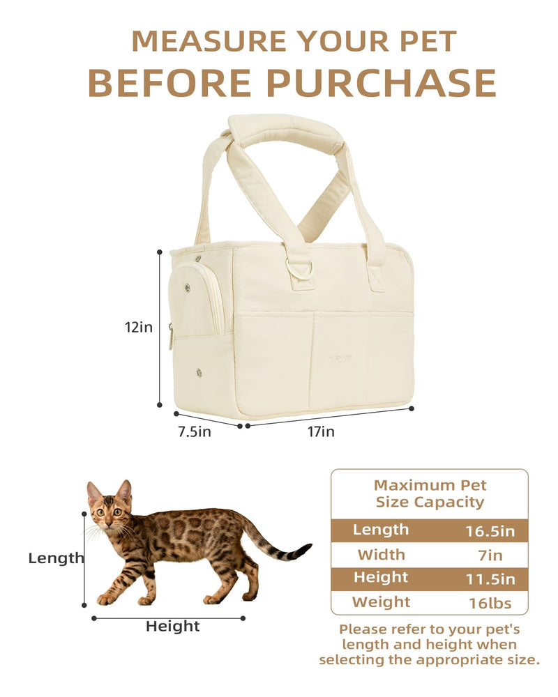 Dog Carrier for Small Dogs Rabbit cat with Large Pockets, Cotton Bag, Dog Carrier Soft Sided, Collapsible Travel Puppy Carrier (Beige, 17" L x 7.5" W x 12" H) 17.0"L x 7.5"W x 12.0"H Beige - PawsPlanet Australia