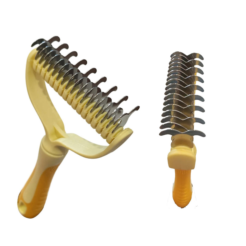 Dematting Comb for Dogs/Cats, 2-Sided Undercoat Detangler Brush for Shedding, Matted Hair & Fur Remover, Painless Pet Grooming Rake with Non-Slip Handle (Yellow,Large) Yellow Large