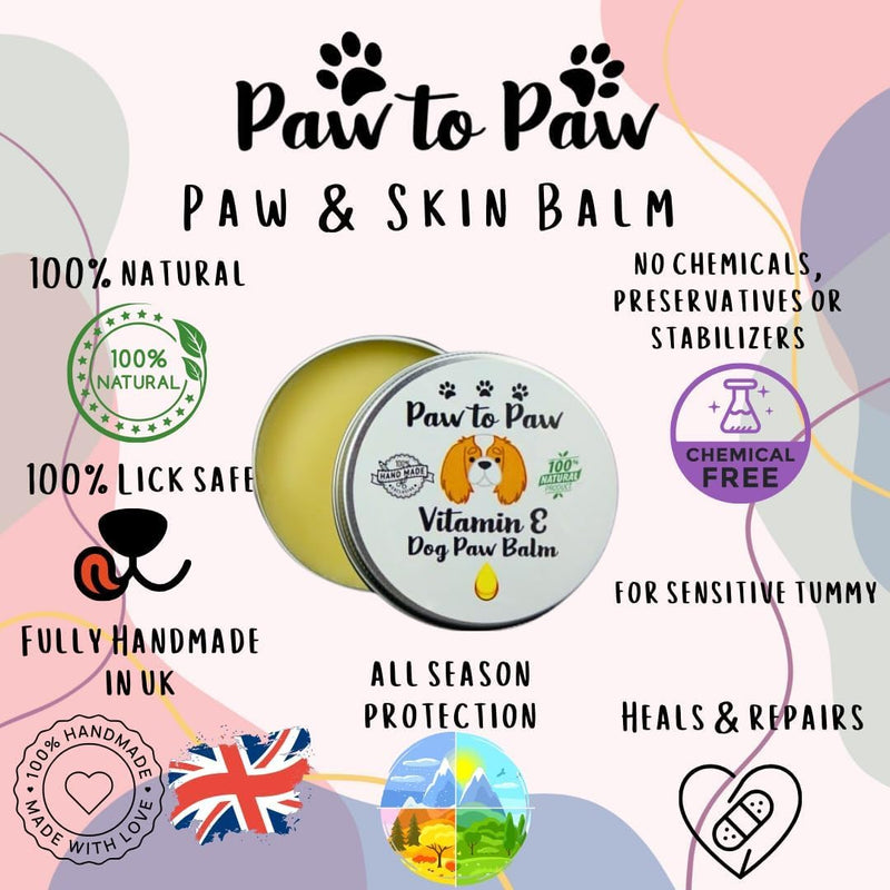 Dog Paw & Nose Balm with Vitamin E - Alcohol Free, Natural Lick-Safe Paw Protector for Cracked Pads & Dry Nose, Softening Vit E Infused Moisturiser for Daily Grooming, 60ml (Large) Large
