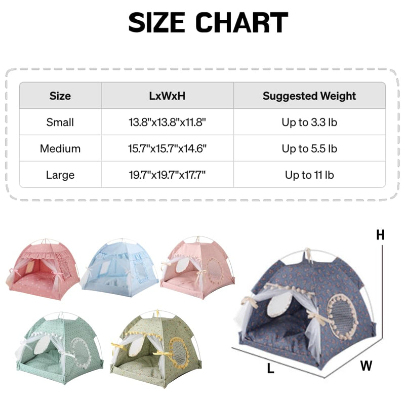 Cat Bed Tents Dog House Indoor Outdoor Lace Mesh Breathable Windows Door Curtains Removable Portable Nest Teepe House (Small,Pink(Ruffled Teim)) Small Pink(Ruffled Teim) - PawsPlanet Australia