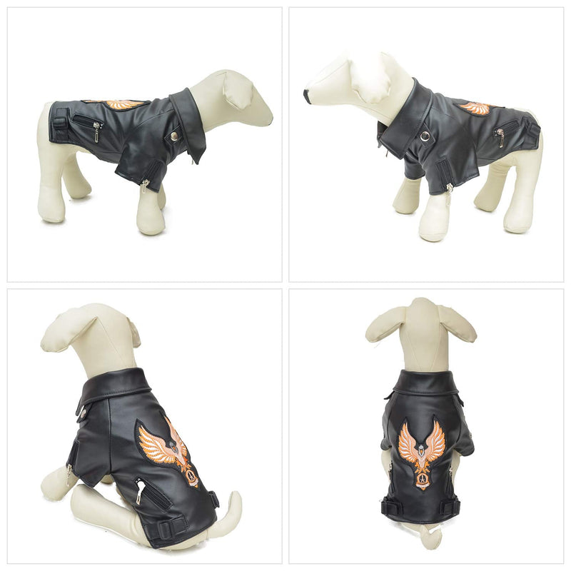 Lovelonglong Cool Dog Leather Jacket, Warm Coats Dogs Windproof Cold Weather Coats for Large Medium Small Dogs with Eagle Embroidery Black XL XL (Small Dog ~13 Lbs) Black-Eagle - PawsPlanet Australia
