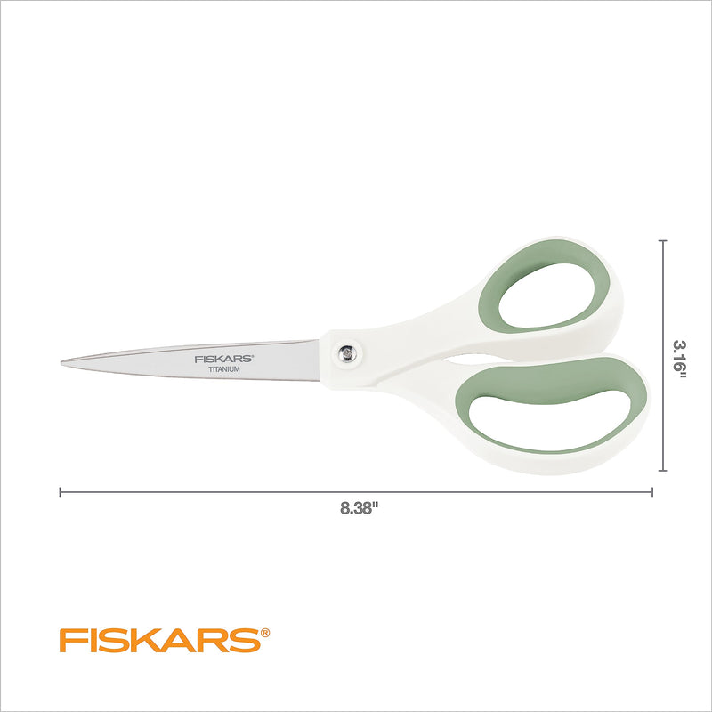 Fiskars Everyday Titanium Scissors, Durable Blades 3X Harder Than Steel, Ergonomic Softgrip Handle for Home and Office Cutting, 8 ", Forest Fern Green, 2 Pack - PawsPlanet Australia