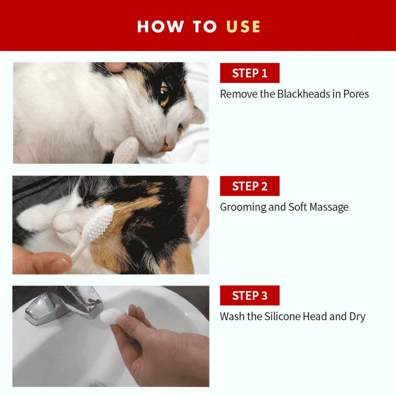 JAYU PET Hair Brush & Black Seed Pad Bundle - Cat Acne Chin Treatment, Silicone Brush, Dual-Functional Wipes, Hypoallergenic, Easy to Use, Oblong - PawsPlanet Australia