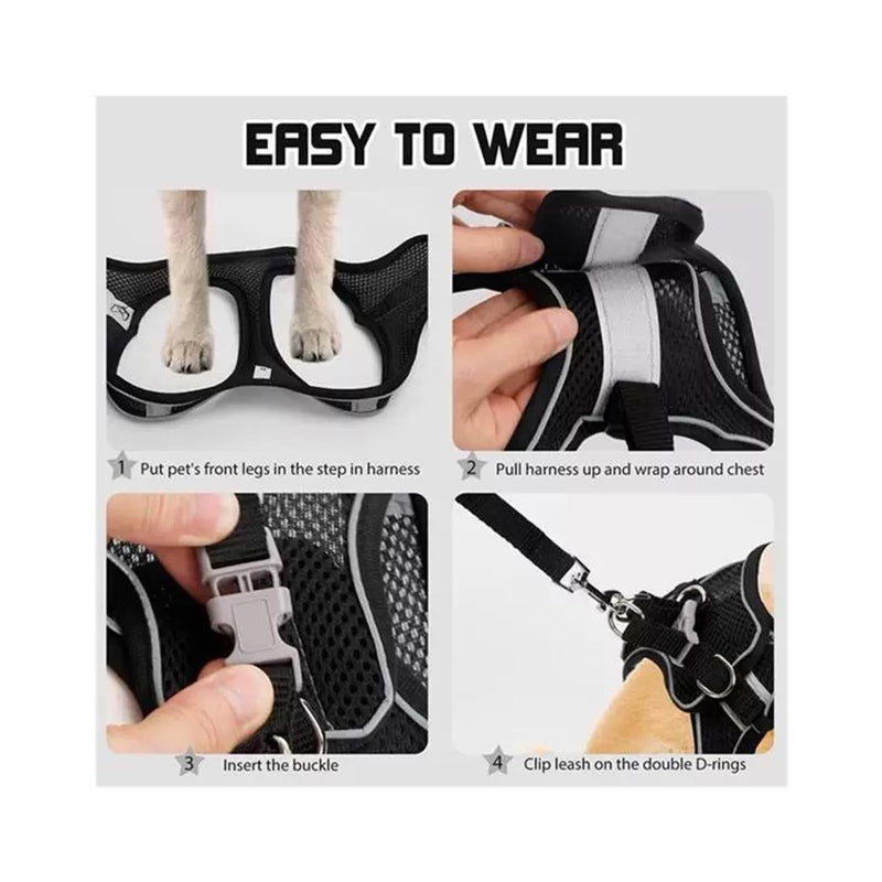 Cat Harness – Escape Proof Soft Mesh Vest for Indoor Cats, Side-Through No-Pull Design, Adjustable & Lightweight with Reflective Strips (Black, L) - PawsPlanet Australia