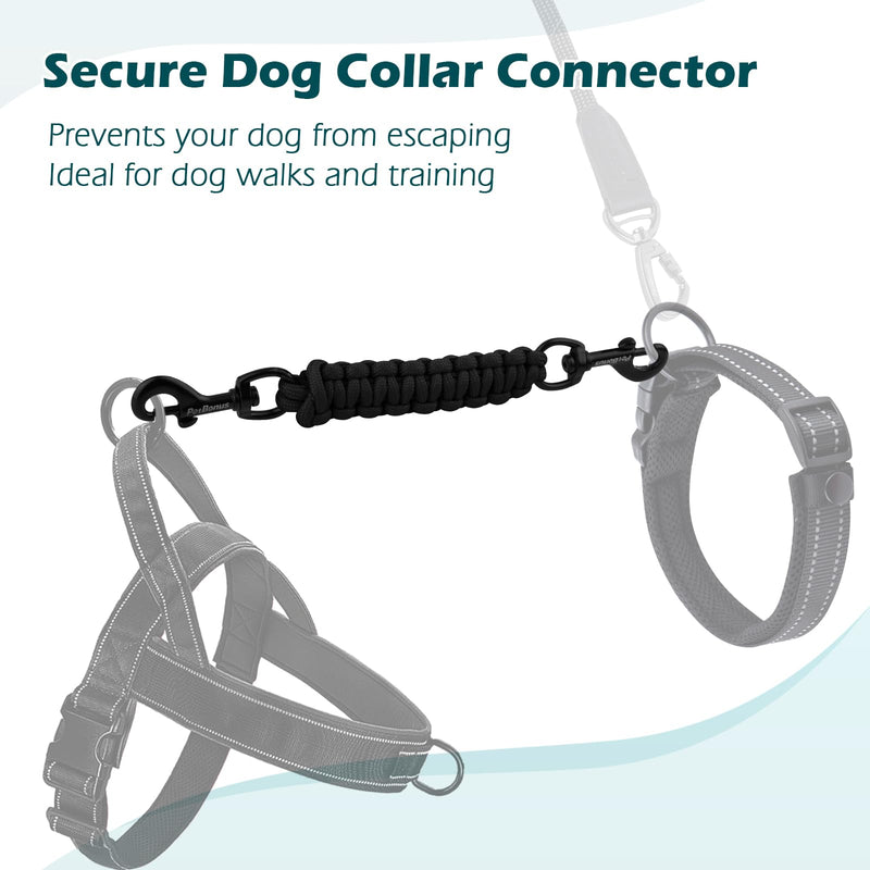 PetBonus Dog Collar Safety Clip, Handmade Backup Safety Strap for Dog Harness, Prong, Pinch Collar, Double Ended Clasp Leash Connector (Black) Black - PawsPlanet Australia