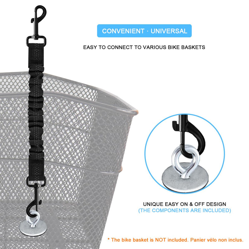 Dog Seat Belt for Bike Basket, Retractable Bicycle Dog Seatbelt, Elastic Pet Safety Leash Harness for Cat, Dog Leash Extension Attachment Shock Absorbing Lead Extension Absorber (Black) Black - PawsPlanet Australia