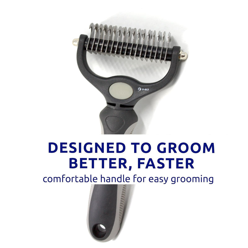 BeautyTrack Pet Dematting Comb, Dual-Sided Grooming Rake for Dogs and Cats, Stainless Steel Teeth with Metal Finishing Comb, Undercoat Rake Dog Cat (Black, L) Black - PawsPlanet Australia