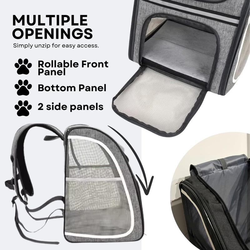 Portable Pet Carrier Backpack for Cats, Dogs and Small Animals Up to 20lbs l Ventilated Mesh Design That's Foldable and Airline-Approved l Ideal for Travel, Hiking, Camping, Vet (Grey) Grey - PawsPlanet Australia