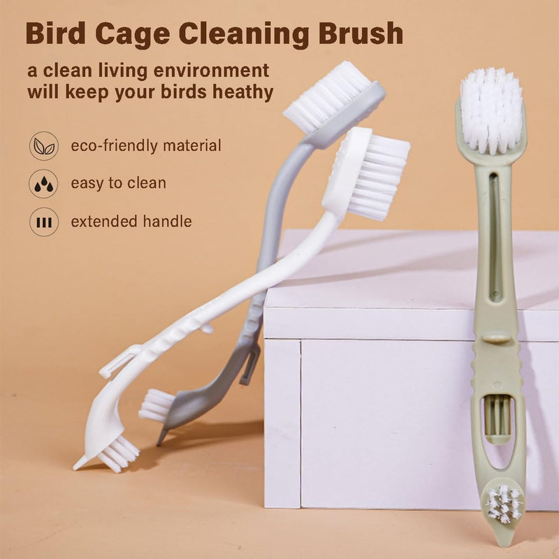 MANON ROSA Bird Cage Cleaner with Two Brush Heads Long Handle Tool for Cleaning Bird Parrot Cages Kennels Perches - PawsPlanet Australia
