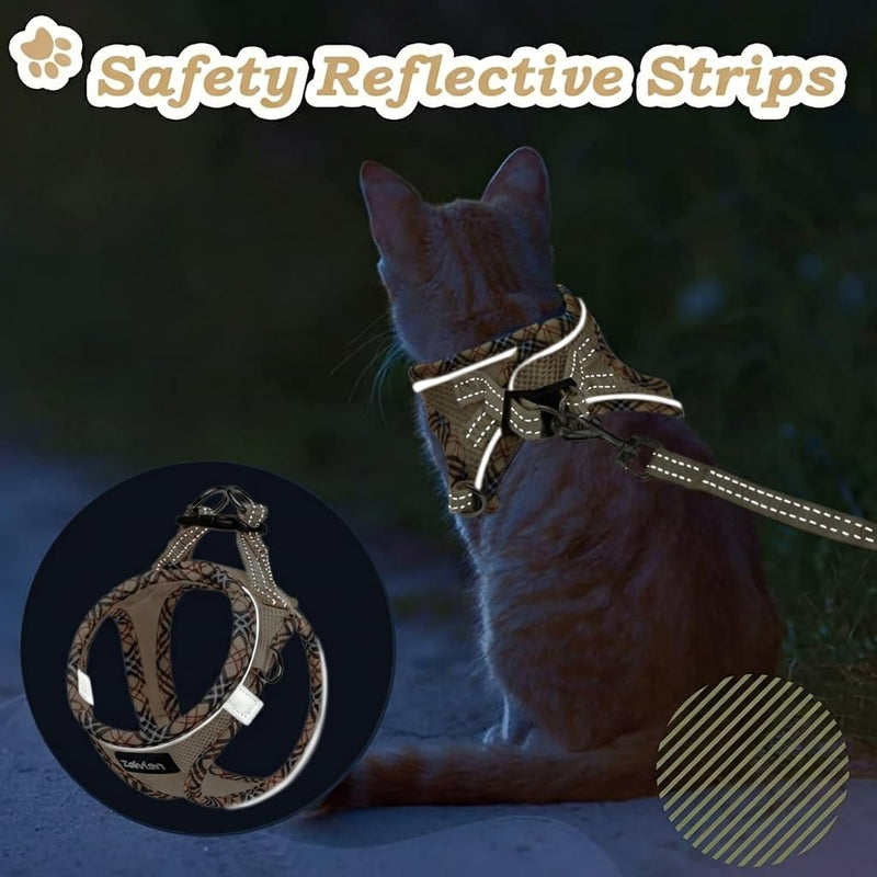 Cat Harness and Leash Set for Walking, Escape Proof Adjustable Soft Mesh Kitten Harness with Reflective Strips, Breathable No-Choke Pet Vest for Small Cats or Puppies(Beige,XS) Beige XS