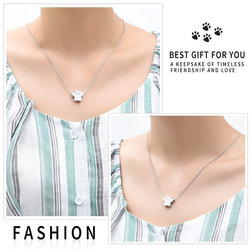 zeqingjw Pet Cremation Jewelry for Ashes Pendant Paw Print Pet Heart Urn Necklace Memorial Keepsake Jewelry for Pet/Dog's/Cat's Ashes Paw-Silver