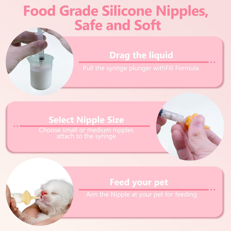 Kitten Bottle Feeding kit with Feeding Nipple and Syringe, Soft Silicone Nursing Pet Feeding Bottle, Ventilation Valve Resistant Tearing for Small Puppies, Kittens, Rabbit (M Nipple-Yellow) 1 Count (Pack of 14) Yellow - PawsPlanet Australia