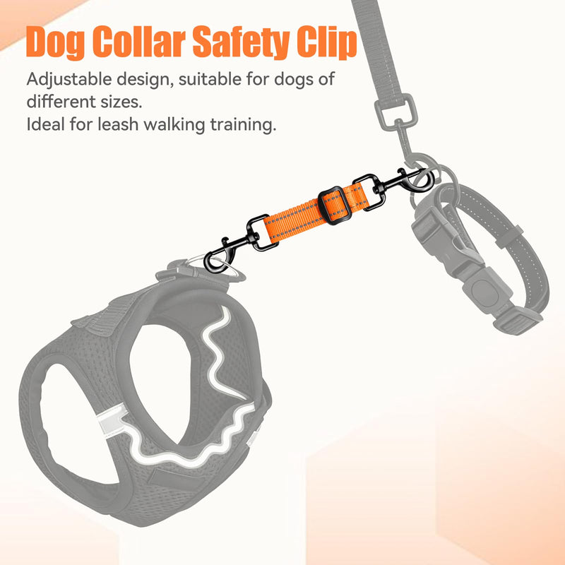 Dog Collar Safety Clip, Reflective Double-Ended Backup Connector for Harness to Collar, Adjustable Safety Clip for Prong, Pinch Collars, Prevents Escapes & Accidental Disconnection (Orange) Orange