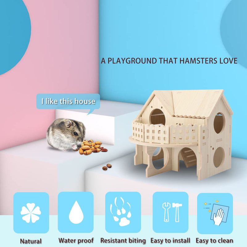 Hamster Forest Lookout Wood House Fun House Double-Decker Hut for Young Dwarf Gerbil Mouse Mice Rat Small Animals(Only for Small Hamster)