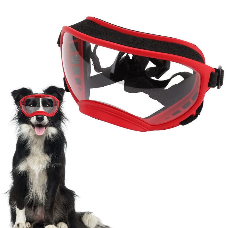 VBESTLIFE Dog Goggles, Windproof Ultraviolet Proof Dustproof Strap Dog Sunglasses for Large Breed Red Frame and Transparent Goggles