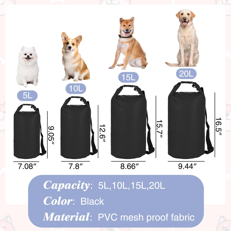 Large Pet Travel Bag - 15L Waterproof Portable Food Storage with Shoulder Strap for Camping Hiking - Black 15L(≈20lbs) - PawsPlanet Australia