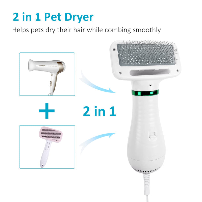 TekkPerry Pet Hair Dryer, 2 in 1Pet Grooming Dryer with Slicker Brush, Adjustable 2 Temperatures Settings, Quiet Portable Dog Dryer Brush, Dog and Cat Hair Brush for Small and Medium Dogs and Cats - PawsPlanet Australia