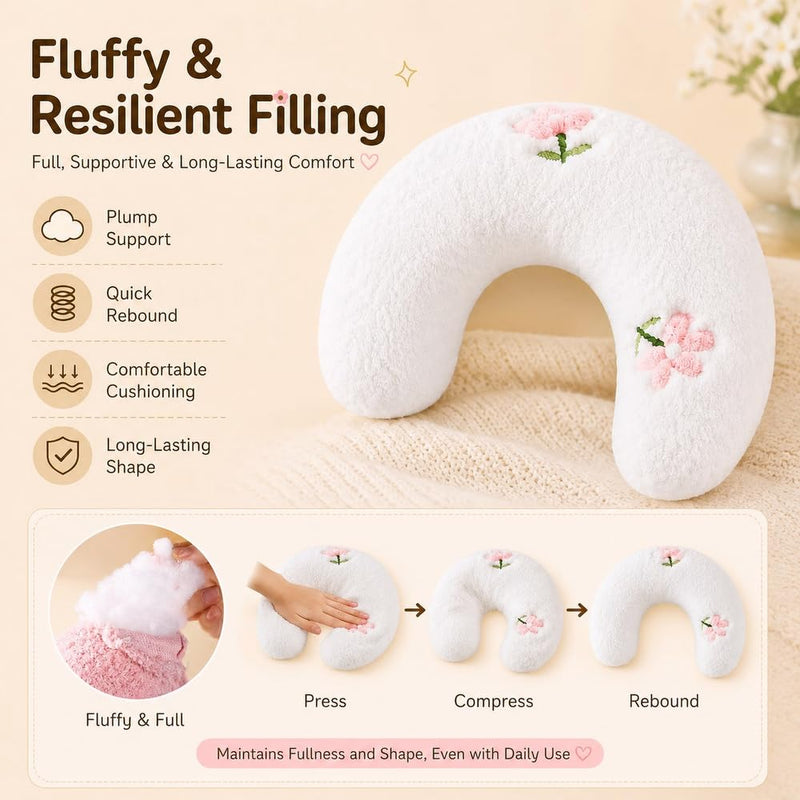 Cat Pillow Half Donut Cuddler, Ultra Soft Fluffy Calming, Machine Washable for Sleeping, Joint Relief, Nap Comfort and Travel, White