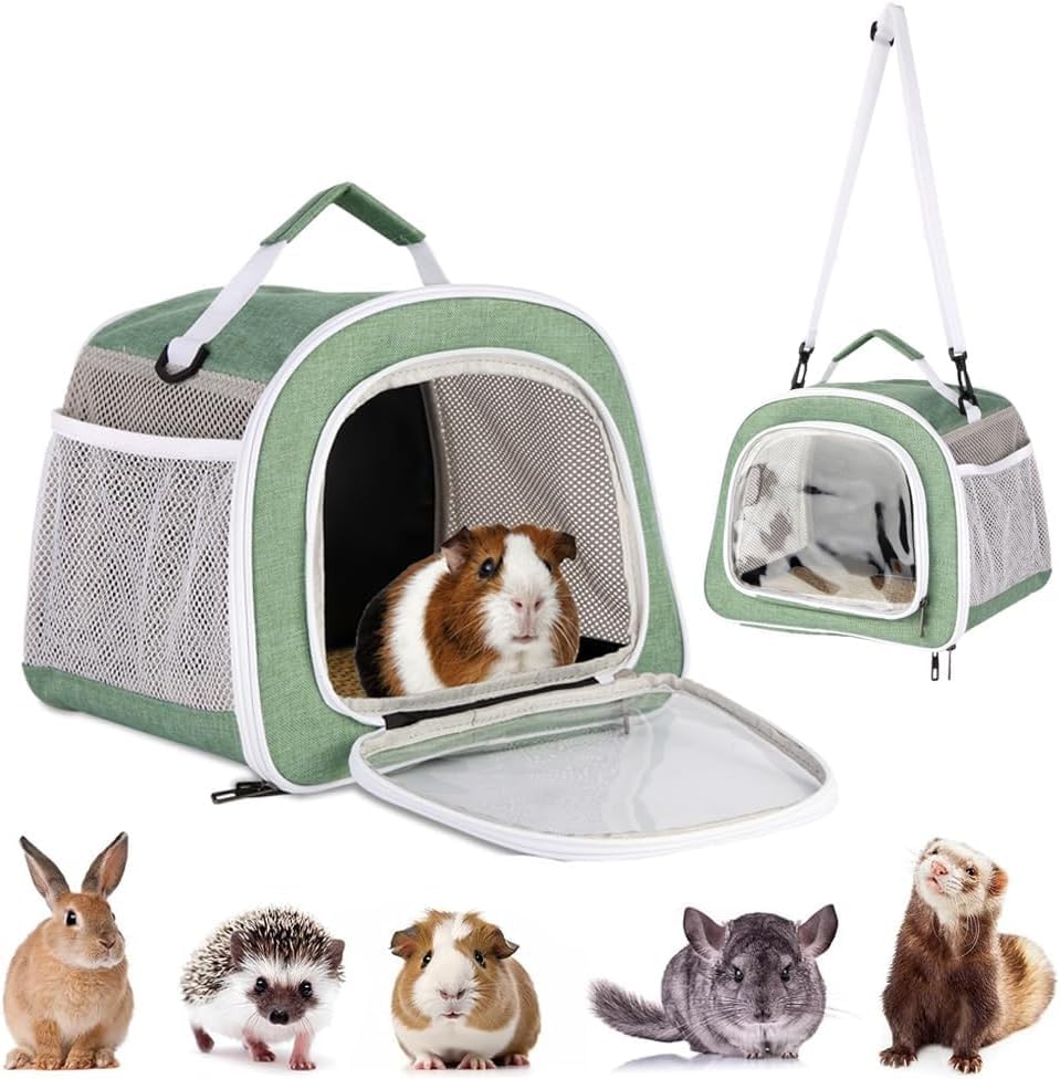 Guinea Pig Travel Carrier Bag,Portable Small Animal Carrier Pouch for Hamster Chinchilla Rabbit Bunny Gerbil Hedgehog Sugar Glider Hedgehog Outgoing Travel Carrying Bag (with two pads)