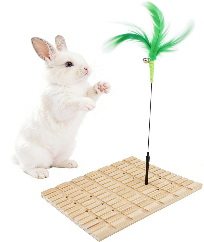 Rabbit Scratch Board with Teaser Toys, Wooden Bunny Grinding Claws and Teeth Care Pad to Exercise, Natural Interactive Small Animals Play Toy for Chinchilla Guinea Pig for Boredom