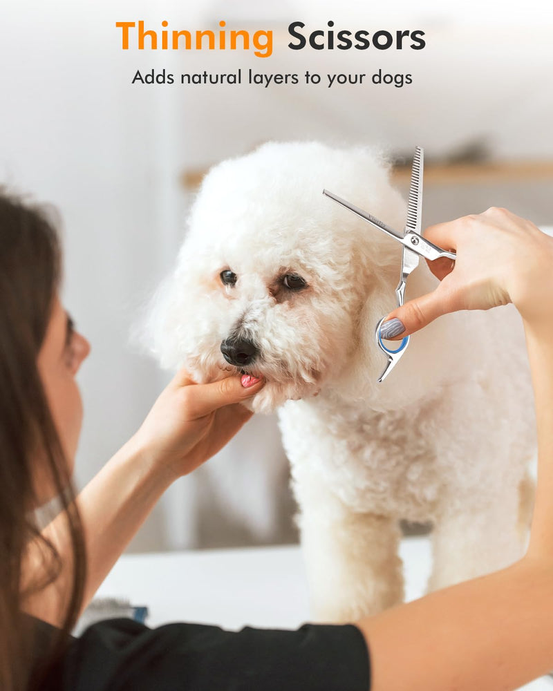 6-in-1 Dog Grooming Scissors - Professional Stainless Steel Hair Cutting Kit with Safety Rounded Tips, Ergonomic Soft-Grip Handles for Small & Large Dogs, Cats - PawsPlanet Australia
