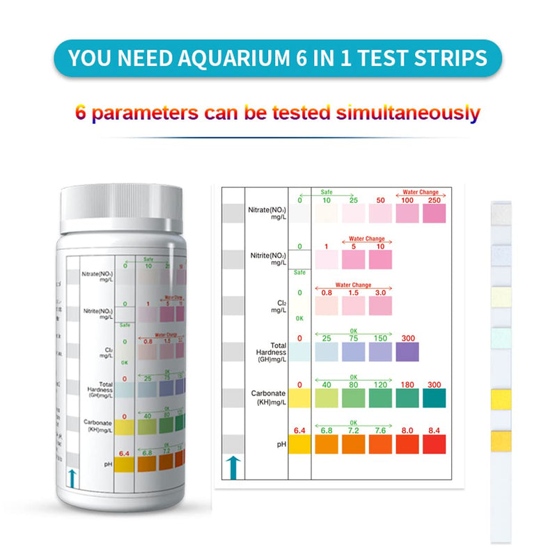 PULACO Aquarium Fish Tank Test Strips (6 in 1)100 Count for Fresh Water and Salt Water