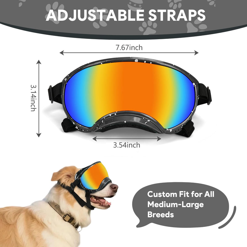 Dog Goggles for Medium Breed, Windproof Dustproof Anti-UV Sunglasses with Adjustable Strap & Soft Frame, Lightweight Breathable Design for Running Hiking Beach Outdoor Activities (Black) Black - PawsPlanet Australia