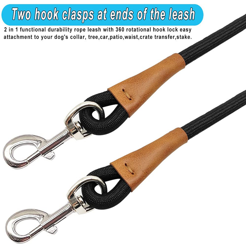 6 Foot Dog Tie Out Rope Leash, Heavy Duty Climbing Nylon Basic Leash for Camping, Indoor, Outdoor and Front Yard 0.5in.x 6ft.(for dogs weight 18-120lbs.) Black - PawsPlanet Australia