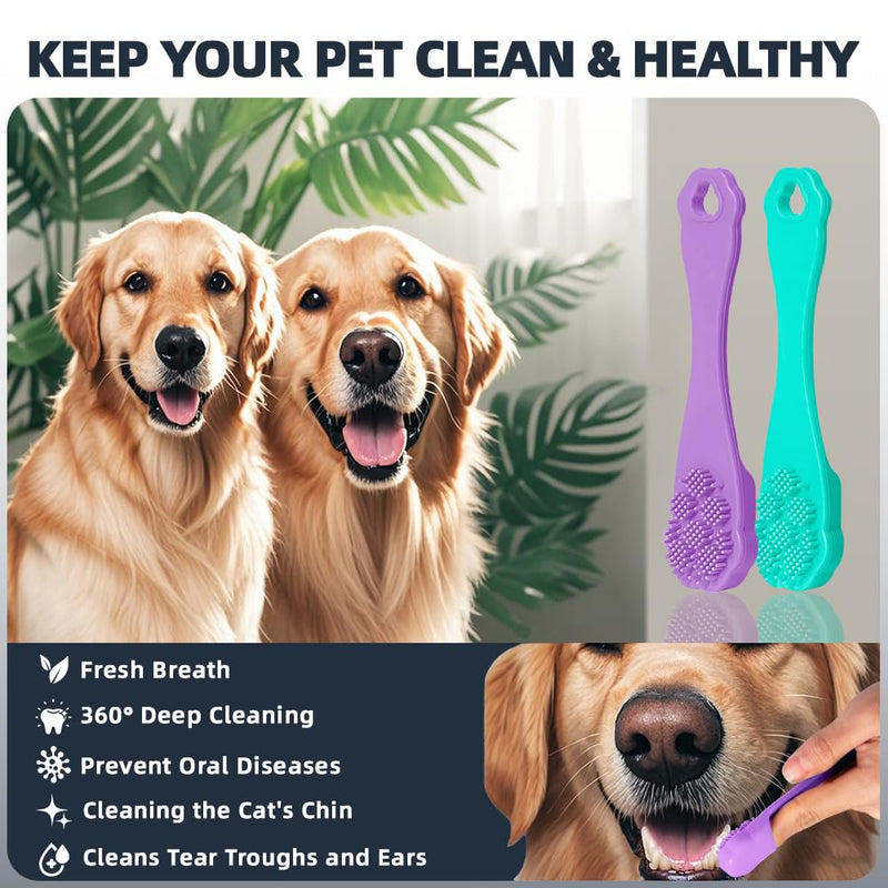 4PCS Dog Bath Brush | Scrubber for Bath | Shampoo Brush | Toothbrush | Finger Toothbrush | Dog Shower/Washing Brush with Adjustable Ring Handle - Pet Bath Supplies (Blue Green) Blue Green - PawsPlanet Australia