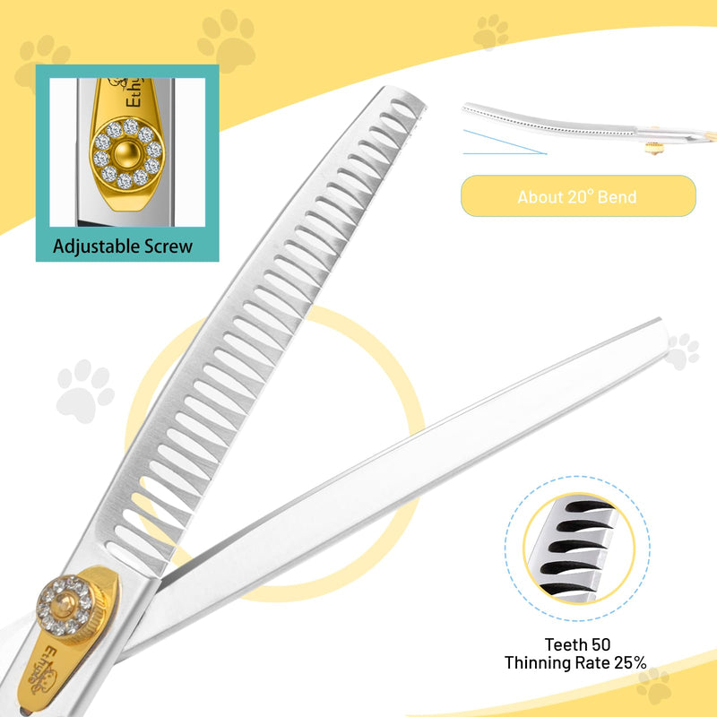 7" Curved Chunker Dog Grooming Scissors – Professional 20-Teeth 440C Stainless Steel Downward Chunker Shears for Pets, Sharp Blades with Ergonomic Handle for Groomers - PawsPlanet Australia
