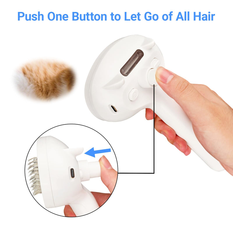 Cat & Dog Steam Brush for Shedding, Pet Hair Removal Tool with Spray, Anti-static Comb & Brush for All Pets, White - PawsPlanet Australia