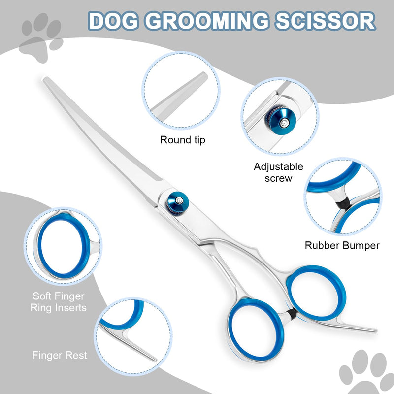 Dog Grooming Scissors Set with Safety Round Tips Stainless Steel Pet Grooming Kit Used for Dogs Cats Pets with Cutting Scissors, Thinning Shear (Blue, 2in1) Blue 3in1 - PawsPlanet Australia