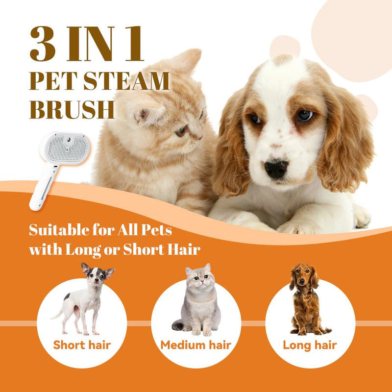 Cat Steam Brush, 3 in 1 Pet Spray Hair Removal Comb for Shedding & Grooming, Pet Grooming Brush with Spray, One-Click Release Button and Tank, Spritz Defur Comb for Cats Dogs, Effective(White) White - PawsPlanet Australia