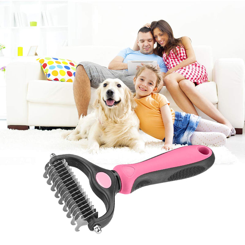 Pet Grooming Tool - 2 Sided Undercoat Rake for Cats and Dogs - Safe Dematting Comb for Easy Mats & Tangles Removing - No More Nasty Shedding and Flying Hair pink other - PawsPlanet Australia