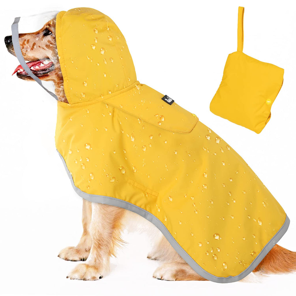 Lukovee Dog Raincoat, Adjustable Dog Rain Jacket with Clear Hooded Double Layer for Large Medium Small Dogs Puppies, Waterproof Dog Rain Coat Poncho with Reflective Storage Pocket & Rim (Yellow, XXL) 2X-Large A-Yelllow