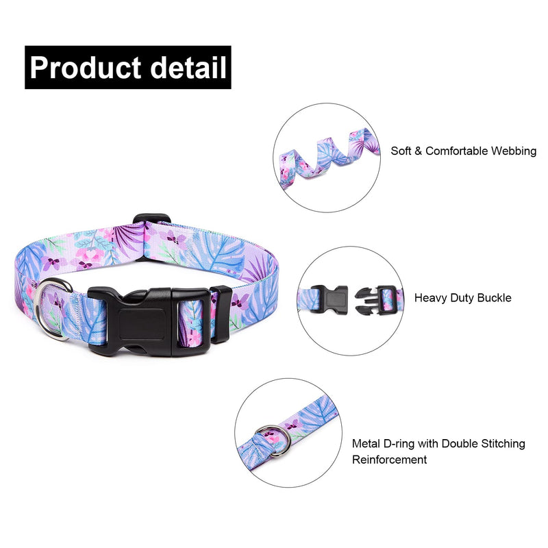 Adjustable Dog Collar with Patterns, Ultra Comfy Soft Nylon Breathable Pet Collar for Small Medium Large Dogs (S, Purple Flower) S - PawsPlanet Australia