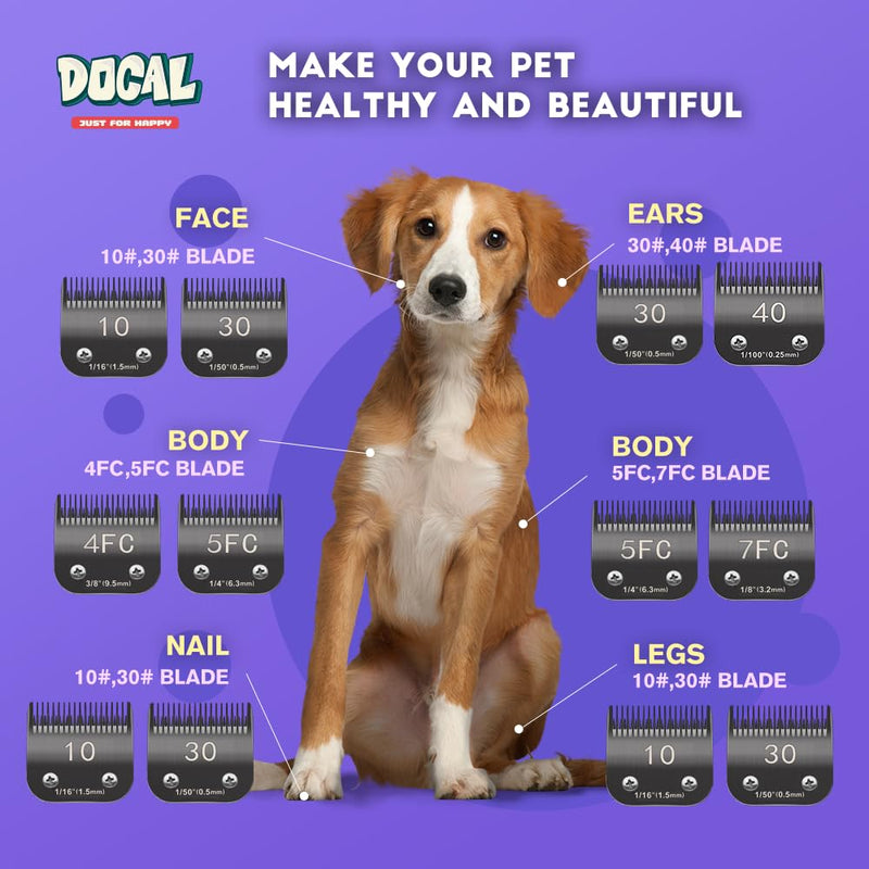 Docal 7FC Pet Dog Grooming Detachable Blades, Compatible with Andis Size-7FC Cut Length 1/8"(3.2mm), Most A5, KM Series Clippers,Made of Ceramic Blade (Black) 7FC 3.2mm - PawsPlanet Australia