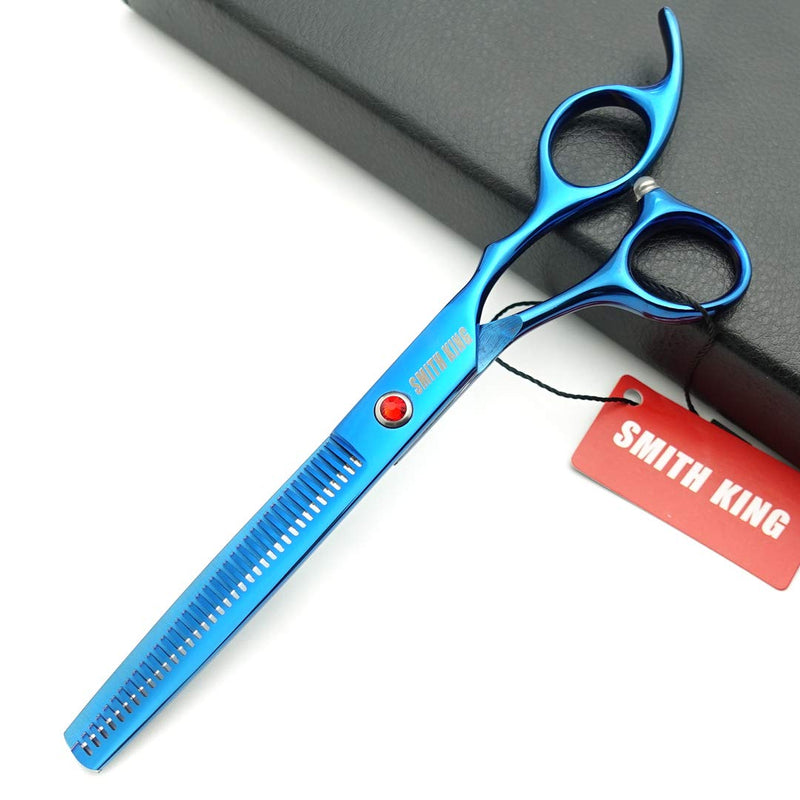 7.0 inches Professional Dog Grooming Scissors Set Straight & thinning & Curved 4pcs in 1 Set (Blue)