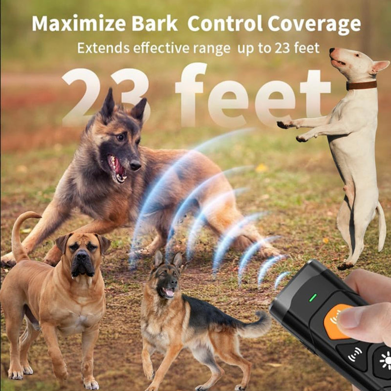 Anti-Bark Ultrasonic Dog Bark Deterrent Device – Handheld Bark Control with 3 Frequencies, 25ft Range, LED Flashlight – Safe Training for Small/Large Dogs, Rechargeable, Black