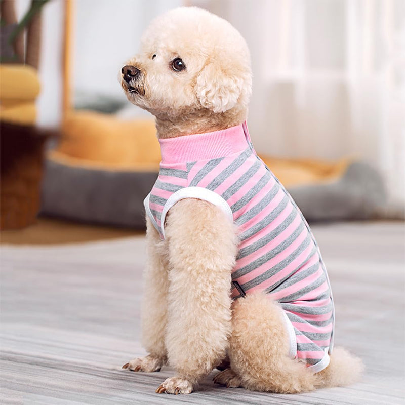 Dog Surgery Recovery Suit,Female Male Puppy Shirt,Dog Spay Neuter Onesie,E-Collar Cone Alternative,Abdominal Wound Protector,Prevent Licking Wound(Pink Gray Stripe-l) L pink - PawsPlanet Australia
