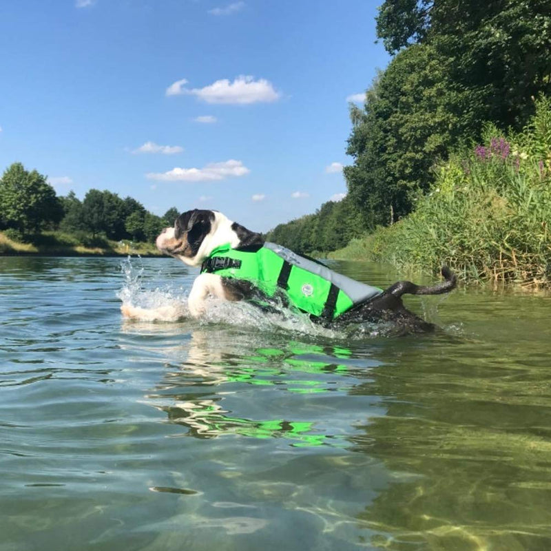 VIVAGLORY Front Float Dog Life Vest, Dog Life Jacket for Swimming & Boating, Swimming Vest with Chin Float & Handle, Ripstop & Buoyancy for Puppy Doggy, M, Bright Green M: 21-25 inch (Ribcage Girth) - PawsPlanet Australia