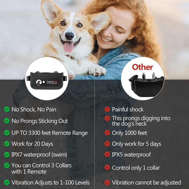 Paipaitek No Shock Dog Training Collar, 3300ft Range Vibrating Dog Collar, IPX7 Waterproof Dog Training Collar with Remote, only Sound and Vibration Collar for Training Dogs Black - PawsPlanet Australia
