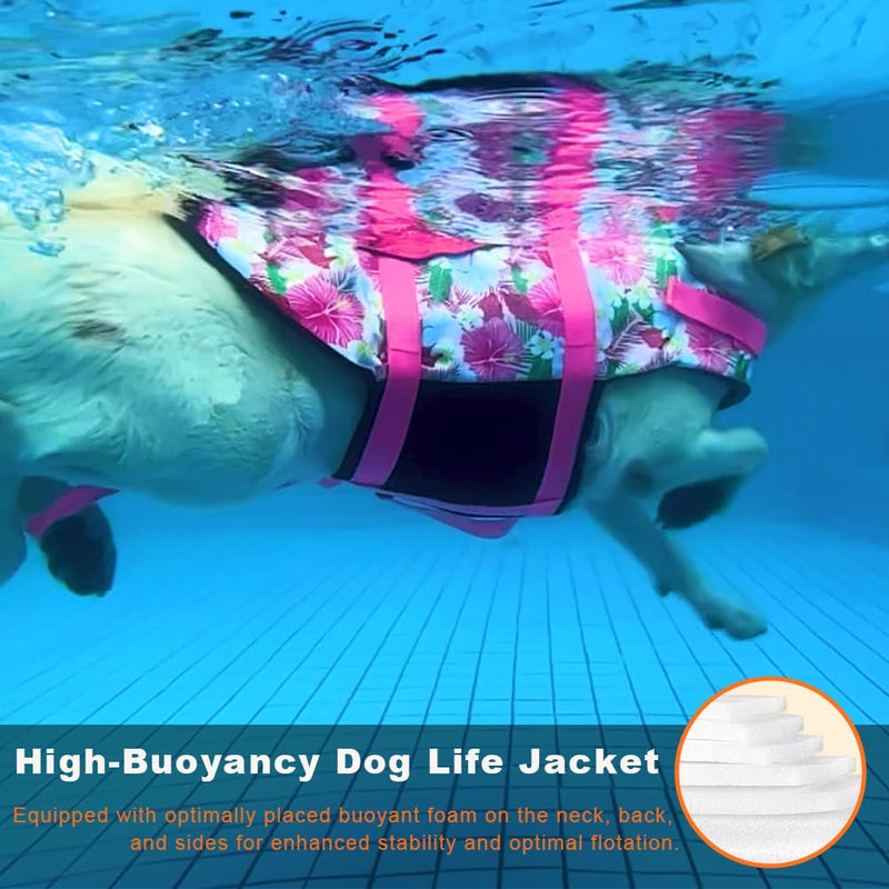 Mklhgty Hawaiian Dog Life Jacket - Adjustable Ripstop Vest with Rescue Handle for Swimming Boating, High-Flotation Safety Device for Small Medium Large Dogs (Floral Pink,S) Floral Pink - PawsPlanet Australia