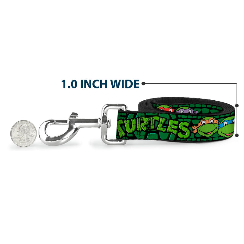 Dog Leash TMNT Ninja Turtles Group Faces Turtle Shell Black Green 6 Feet Long 1.5 Inch Wide 6 Feet Long - 1.5" Wide